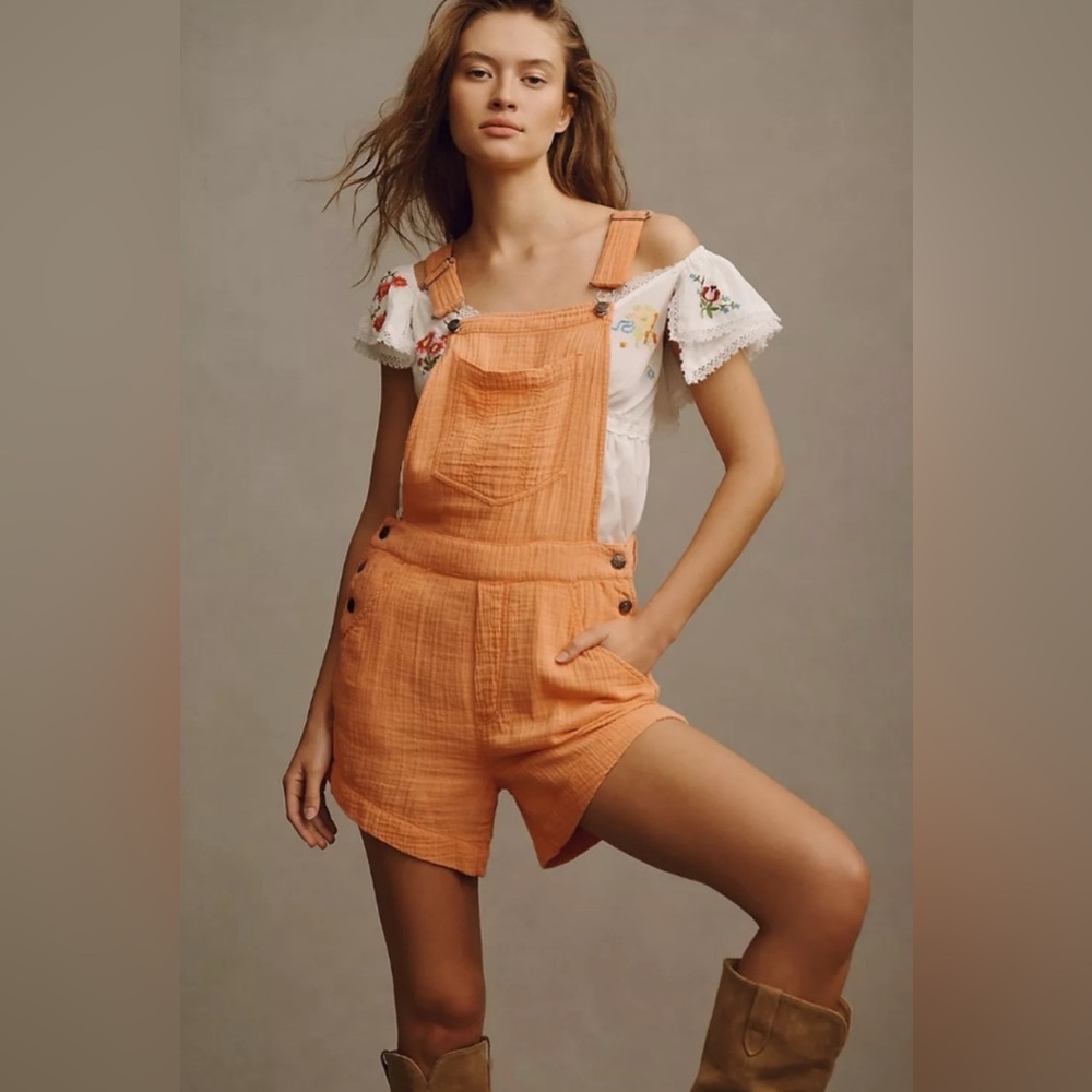 Anthropology Pilcro Orange Short Overalls Romper
